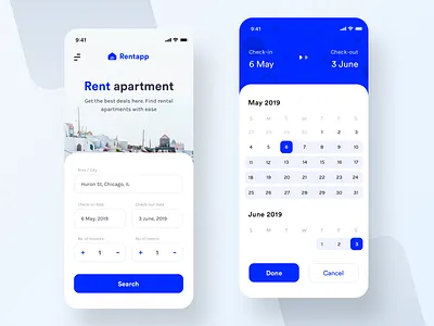 App for rent apartment (Design test assignment) apartment area building buildings calendar checkin checkout city date flat neel place prakhar rent rental search sharma tenants uiux web
