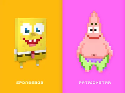 Pixel Spongebob And Patrick Star cartoon design illustration illustrator pixel