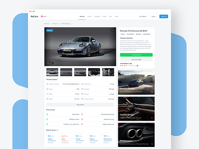 ReCars UI Kit - Car Details automobile behance blue browse car cards clean dashboard design details homepage info interface porsche sale ui uikit ux web website