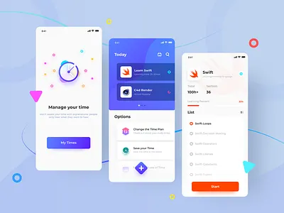 Manage Time application blue colok control developer gradient color gradients list manage options orange purple section simple slider start submit swift time total