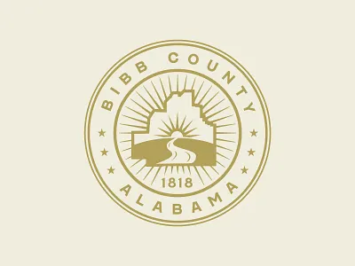 Bibb County Seal alabama badge county crest gold map river seal sun