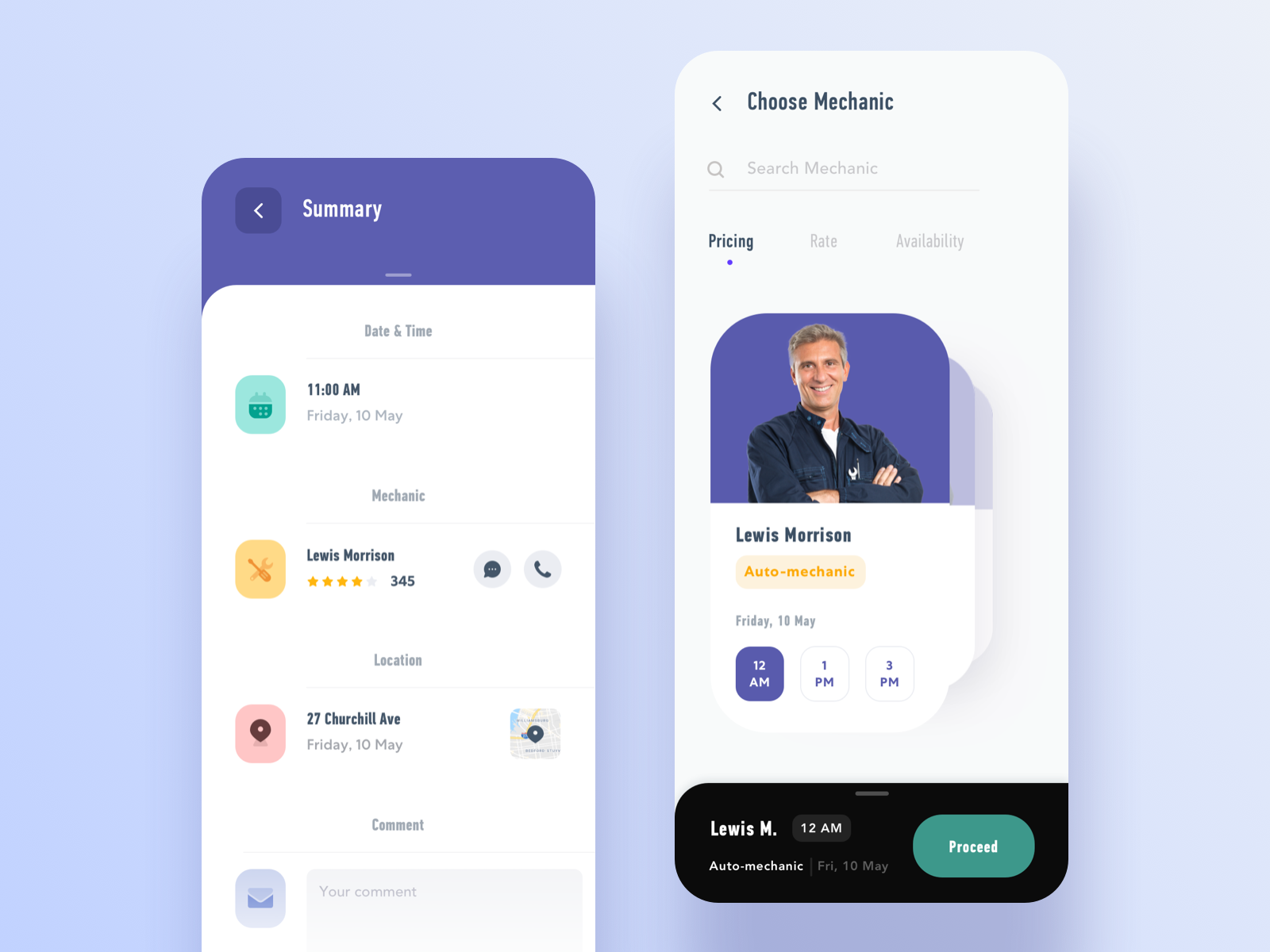 Example of Mechanic Booking App Concept