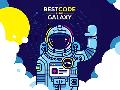 Dive Into the Railsware Space clouds cosmonaut design flat illustration react space sun vector web