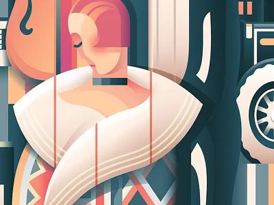 WIP: Elesz Kiervicz sketch to vector art deco gradients illustration work in progress