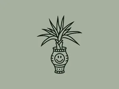 Happy Plant design handdrawn illustration monoline plant smile vintage