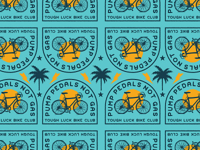 Pump Pedals Not Gas badge bicycle bike branding caribou creative laura prpich logo palm trees vector vintage