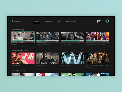Smart TV App (Home Screen) app design daily ui dailyui dailyui 025 home interface design smart tv smart tv app smarttv tv app tv series ui uidesign user interface