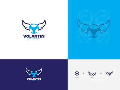 Volantes Logo Design bhagirath branding car flying logo mark service simpel symbol volantes wheel wing