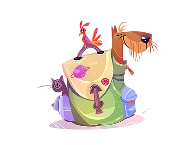 Time To Travel adventure bird cartoon cat character characterdesign coloring dog drawing fun illustration spovv travel