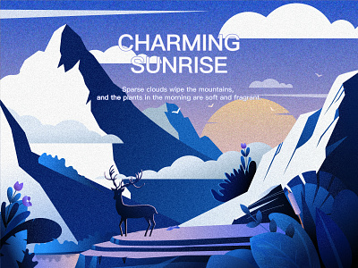 Morning Deer blue deer design illustration landscape morning mountain ui ux
