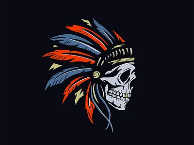Big Chief chief feathers handdrawn procreate skull