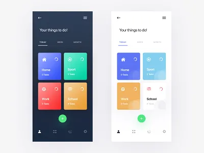 Daily Task Dark & Light App UI android app application clean design ios minimal mobile ridoy rock ui user interface ux vector