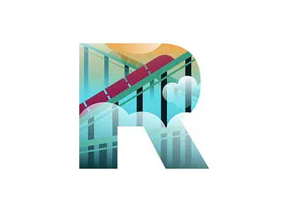 R – Roller Coaster alphabet alphabet logo amusement park badge branding drawing emblem flat flat design graphic design icon illustration letter r lettering logo minimalism r roller coaster type typography