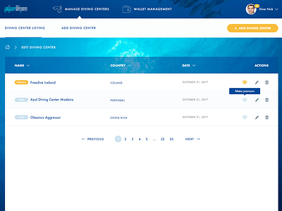 Diving Center user management diving user management