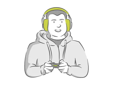 Team Member Illustration - Yocsel // Mobsuite cartoon company console freelance gamer green headphones homeoffice illustration marketing mobile music nerd office ps4 staff team team member vector videogame