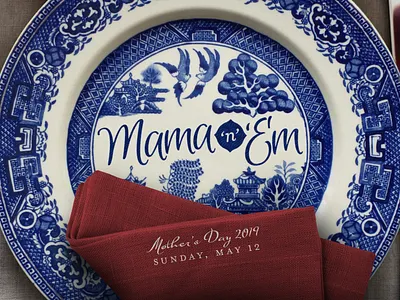 MOTHERS DAY blue willow china mom mothers day napkin place setting plate south typography