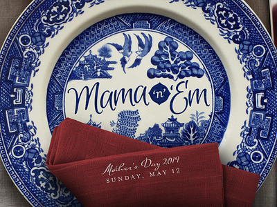 MOTHERS DAY blue willow china mom mothers day napkin place setting plate south typography