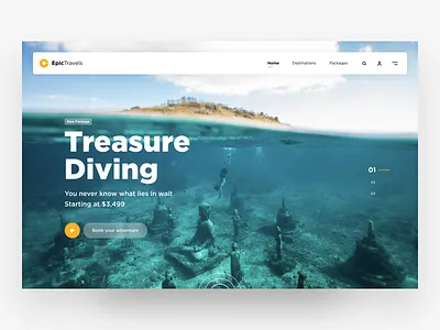 EpicTravels adventure app design brand redesign clean ui diving ecommerce grid layout landing page minimalist travel app treasure typography ui design ux design web app