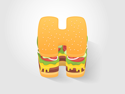 H for Hamburger bun burger cheese design fast food h hamburger illustrate illustration letter lettering letture onion patty sesame tomato