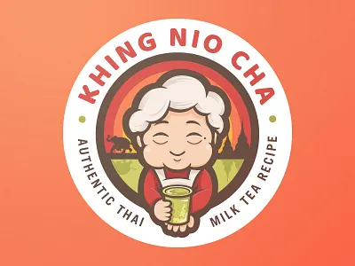 Khing Nio Cha - Logo Design cha character design franchise granny illustration logo mascot milk mother recipe tea thai vector