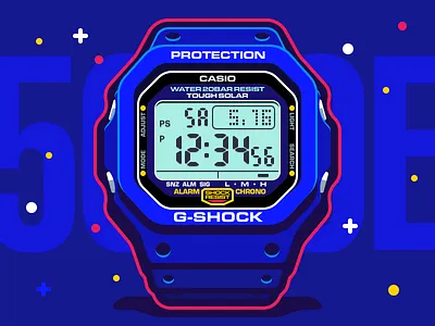 Casio G-SHOCK G5600e-1 5600 casio clock digital g shock gshock icon illustration watch