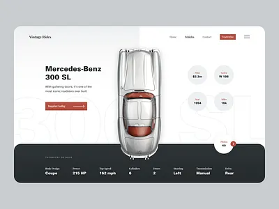 Vintage Rides 300 sl app design cars clean ui dealership ecommerce grid layout iconic landing page mercedes benz minimalist typography ui design ux design vehicles vintage web app