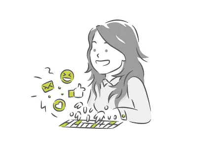 Team Member Illustration - Ada // Mobsuite cartoon chat company efficient freelance girl green homeoffice illustration marketing message message app mobile office smile social media staff team team member vector