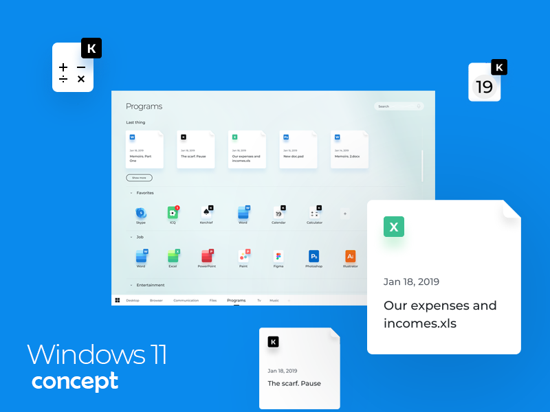 Example of Windows 11 concept. Programs, part 1