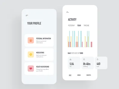 Medical App / Profile & Activity chart dashboad health health app health care healthcare heart heart rate ios medical medical app medicine mobile designer monitor sleep sport sport app step counter weight weight loss