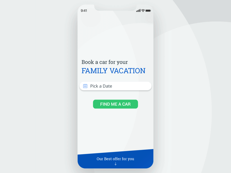 Book A Car animated mockup blue blue and white cards cards design cards ui cars design iphone x mobile mobile ui mobile web mockup rent a car rent car rental app ui