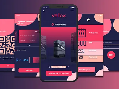 Velox Luggage App app app concept app design concept daily challange daily ui design design concept flat icon interaction logo minimal travel travel app travelling typography ui ux vector