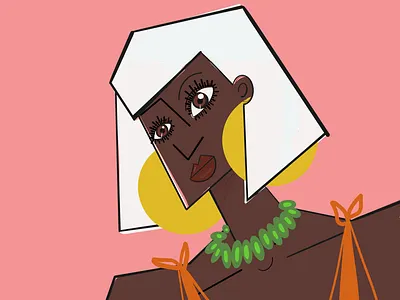 Two suns big earrings black woman coral illustration procreate sun white hair woman yellow