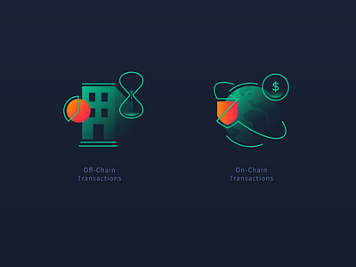 Offchain / Onchain transactions app bank crypto gradient ico icons illustration management money platform security time transactions world