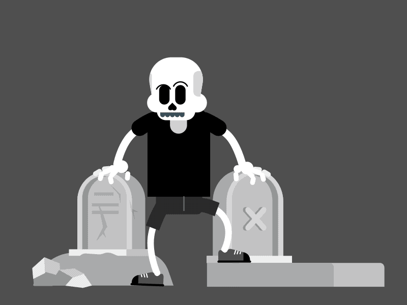the morning exercice -or evening dance- aftereffects dance grave illustration joysticksnsliders motion motion design motion graphics papy is on fire rubberhose2 skull vector
