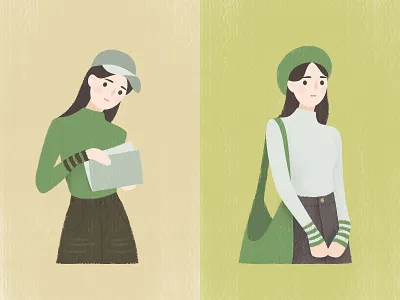 Girl By Misha drawing girl green illustration portrait read a book spring vector