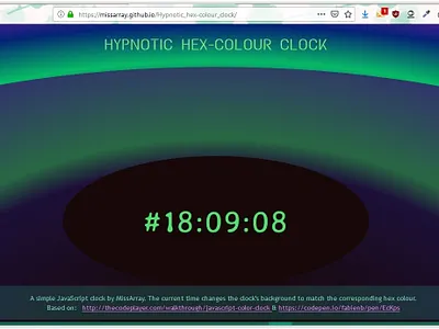 Hypnotic Hex Colour Clock Screenshot animation css3 html5 javascript