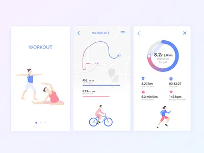 Workout animation gradation illustrator orange purple sketch typography ui ux yoga