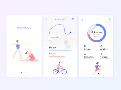 Workout animation gradation illustrator orange purple sketch typography ui ux yoga