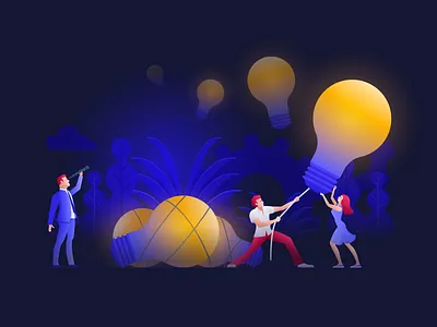 Idea hunters hunt idea illustration teamwork vector