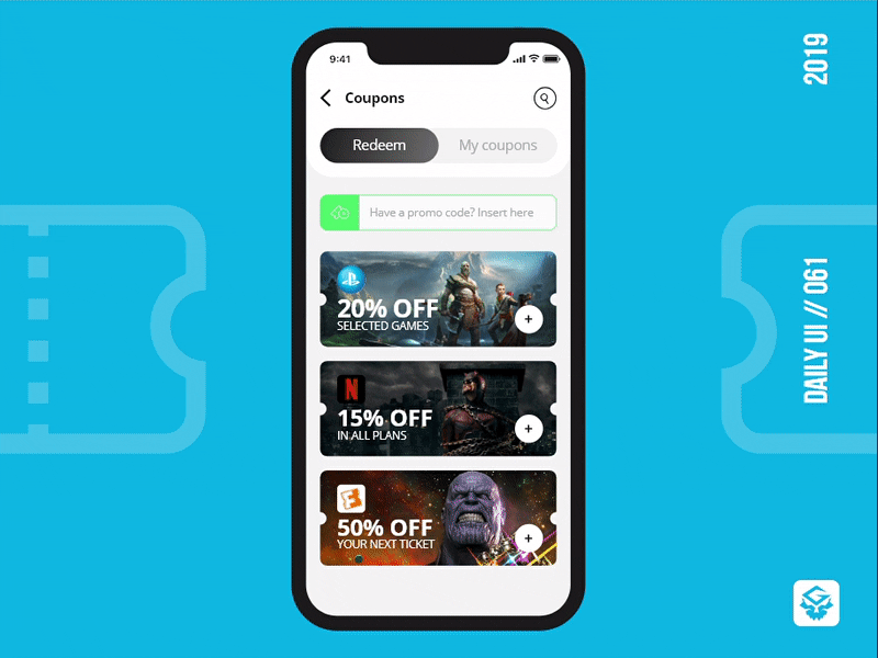 Redeem Coupon | #dailyui 061 adobe xd app branding code coupon dailyui design illustrator interface mobile promo redeem coupon ui ux