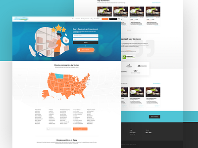 Reviews website for moving companies adobe photoshop adobe xd categories city clean directory home page landing page listing map reviews states top10 ui usa ux web app webdesign website