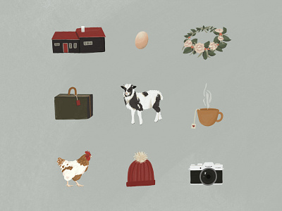 Faroe Islands camera chicken digital illustration farm faroe islands flower crown hat illustration ipadpro procreateapp sheep suitcase tea travel