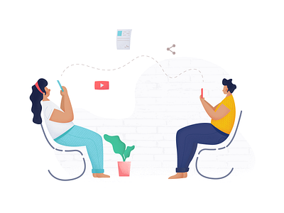Sharing adobe app art boy chairs concept file upload files girl home illustration illustrations illustrator modern papers plants sharing tree youtube