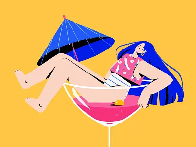 Happy Cocktail Day adobe cocktail cocktail party desing drink girl illustration illustrator summer umbrella vector