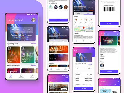 Music fest App adobe xd booking clean concert gradient minimal music music app music fest tickets ui ux ui design