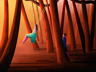 Swing boy dark evening girl jungle light mood nature play sunset swing village