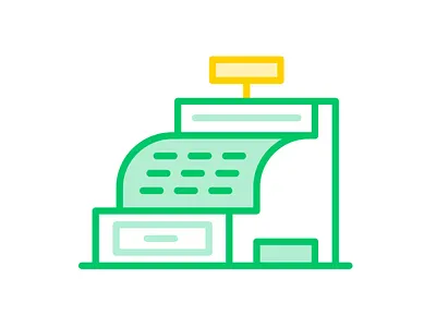 Cash Register Icon for Tax Declaration App cash cash register cashier flat green icon illustration lineart money outline tax yellow