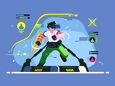 Boy playing in VR games boy character flat game guy headset illustration kit8 man play reality simulator vector virtual vr