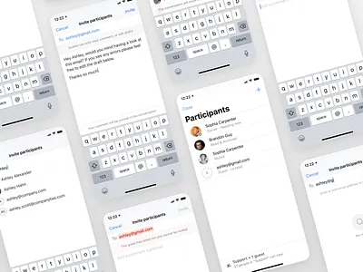 Invite guests Flow 💌 app avatar cells collaboration education error state fields flow guest menu mobile participants search bar user