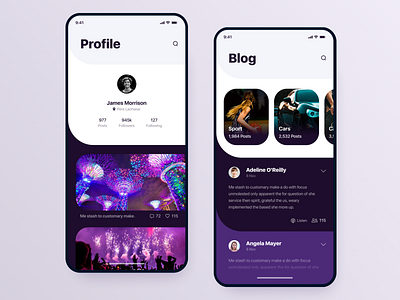 Neon Style Blog // Mobile App app blog design mobile mobile app mobile ui neon neon lights ui user profile ux ux ui